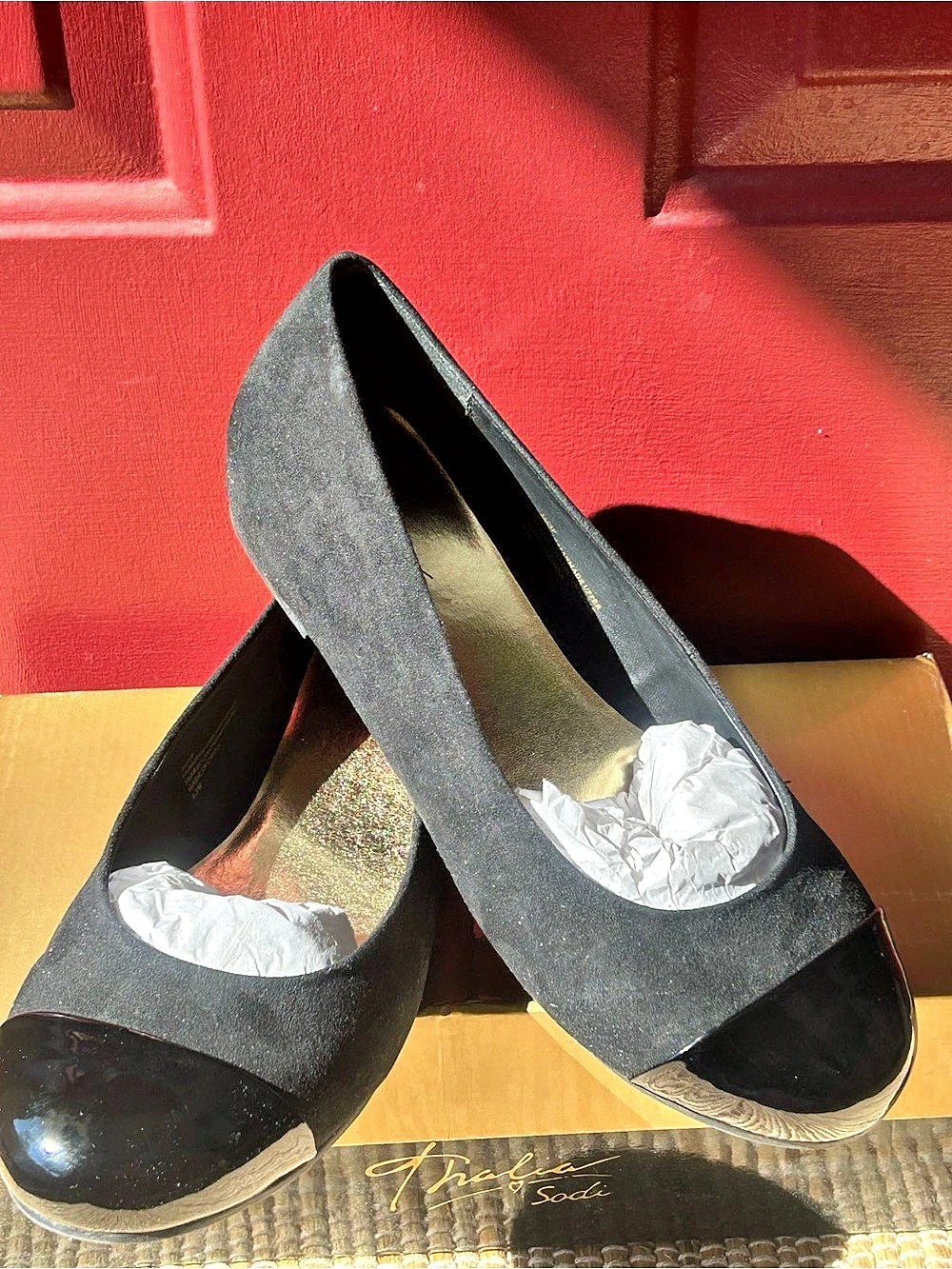 NIB THALIA SODI“Jasif”s8.5 Wide blk ballet flats-patent cap toe-all man made